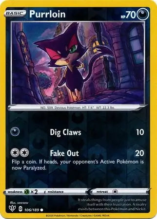 Darkness Ablaze Purrloin #106/189 reverse holo